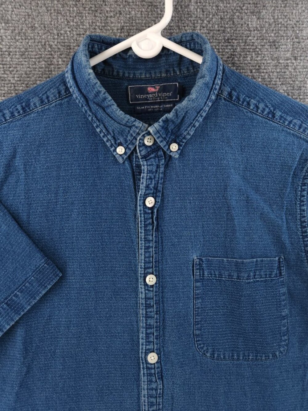 Vineyard Vines Chambray Medium Cotton Slim Fit Murray Button-Down Short Sleeve